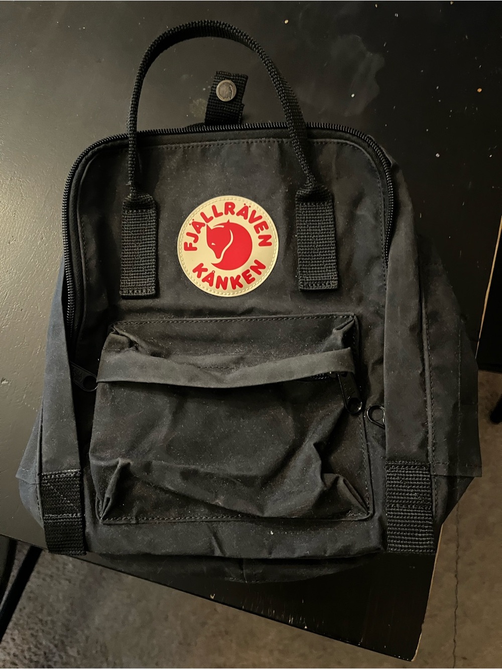 Fjallraven Mini Backpack in Black with Red Logo